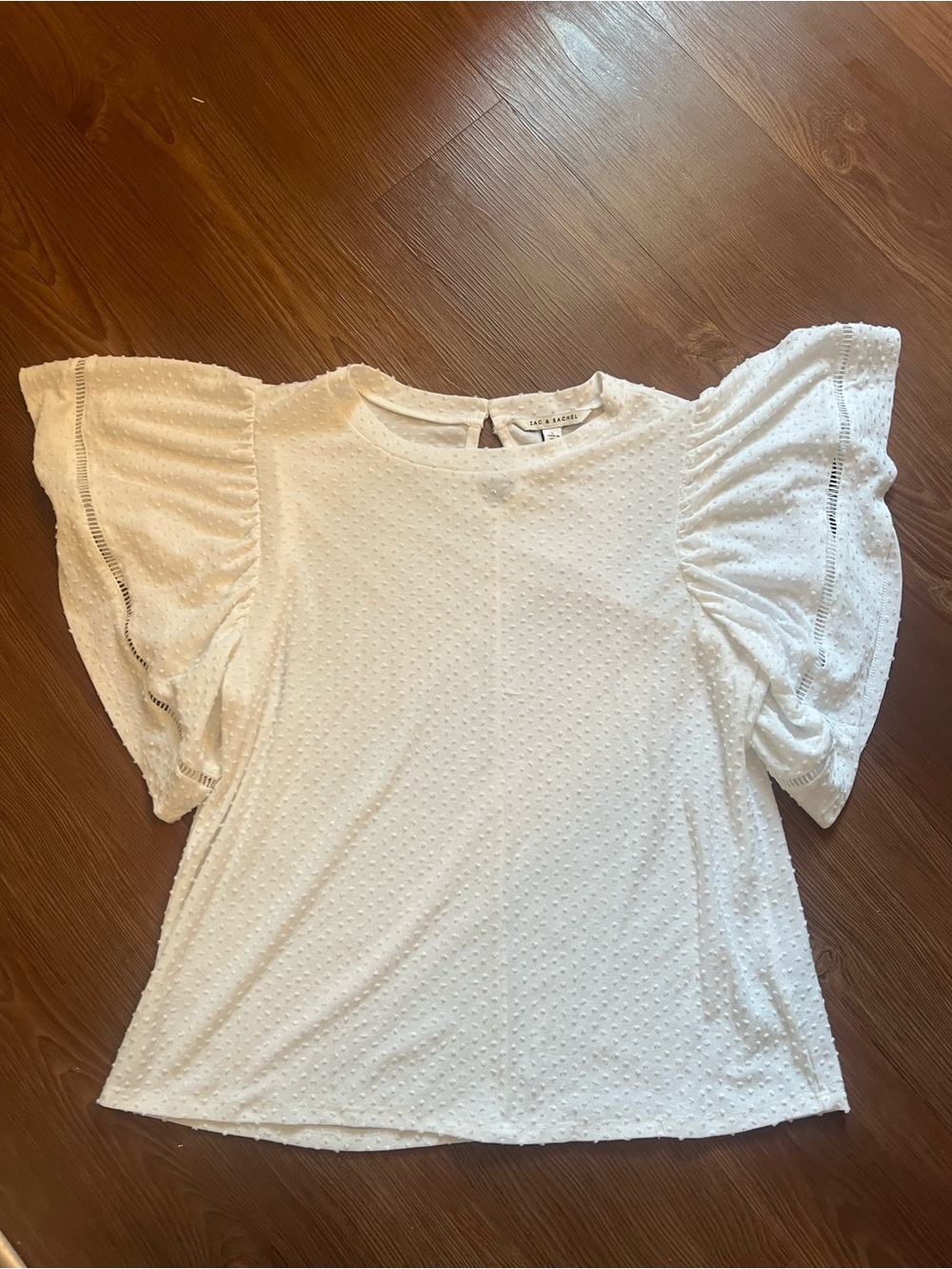 Zac & Rachel Ivory Swiss Dot Flutter Sleeve Top